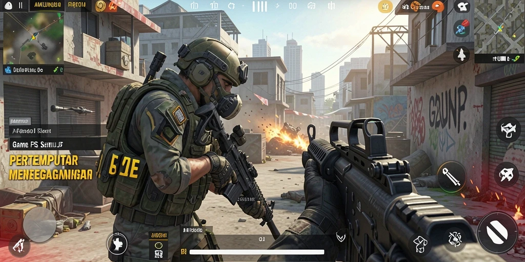 Gameplay seru dalam AKUNJP yang penuh aksi FPS.