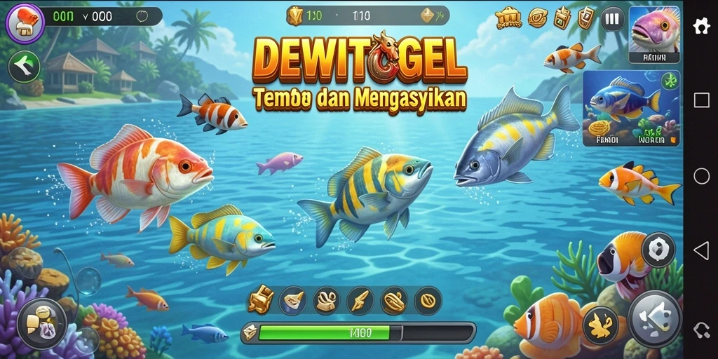 Screenshot gameplay DEWITOGEL yang menampilkan aksi menembak ikan.