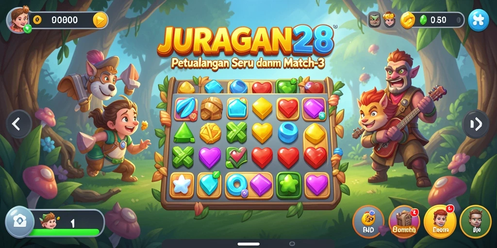 Tampilan menarik dari gameplay Match-3 JURAGAN28 yang penuh tantangan.