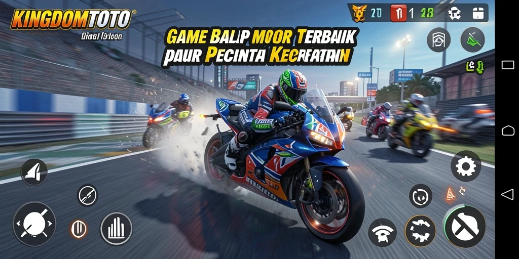 Screenshot KINGDOMTOTO menampilkan aksi balap motor yang mendebarkan.