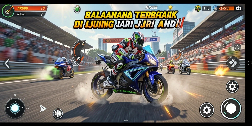 Gameplay seru NX888 dengan balapan motor yang menantang.