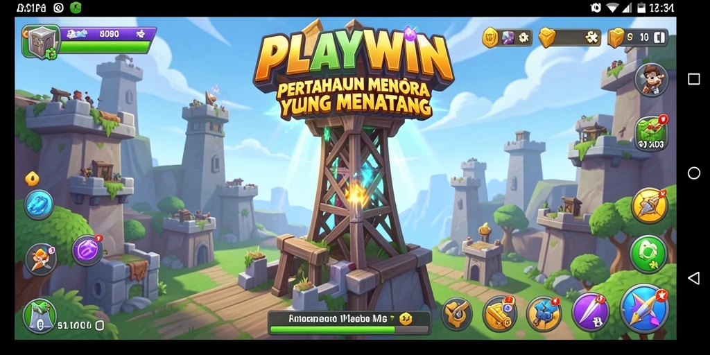 Tangkapan layar gameplay <strong>PLAYWIN</strong> yang menunjukkan aksi pertahanan menara.