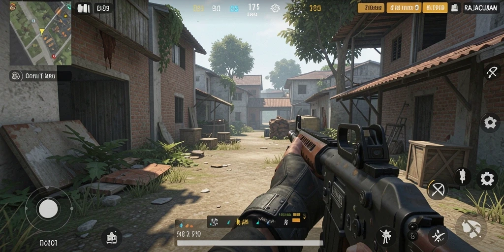 Screenshot utama RAJACUAN menampilkan aksi seru dalam gameplay FPS.