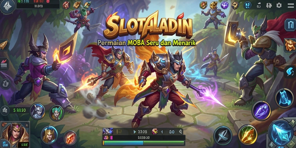 Tangkapan layar SLOTALADIN menunjukkan aksi seru dalam pertempuran MOBA.