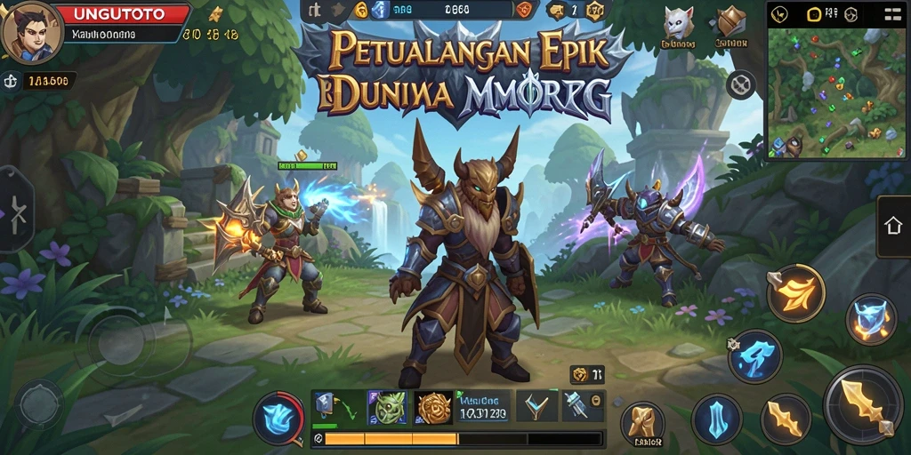 Tampilan gameplay epik dalam UNGUTOTO menunjukkan pertarungan seru di dunia MMORPG.