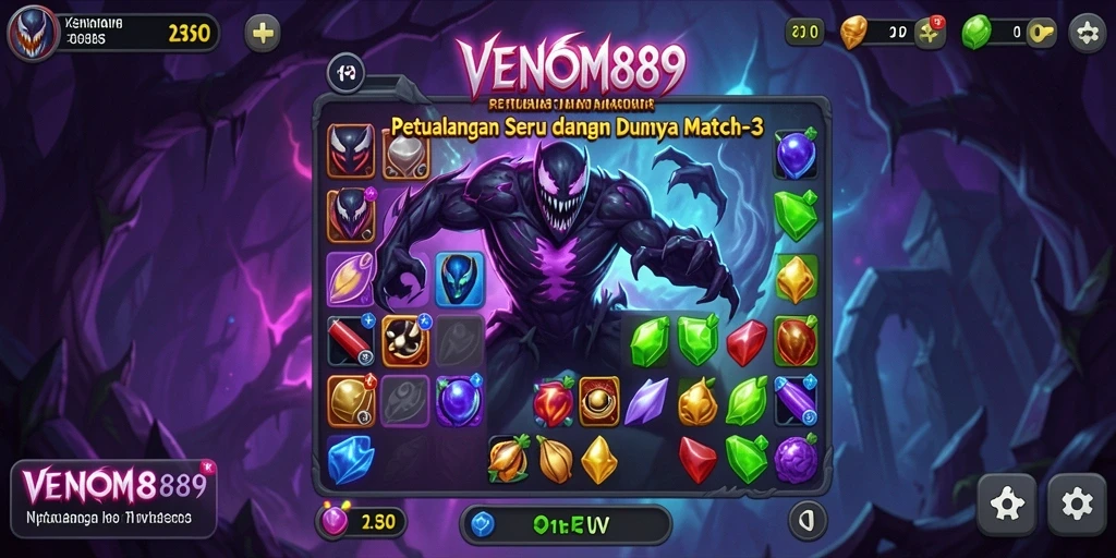 Screenshot utama VENOM889 menampilkan gameplay seru Match-3.
