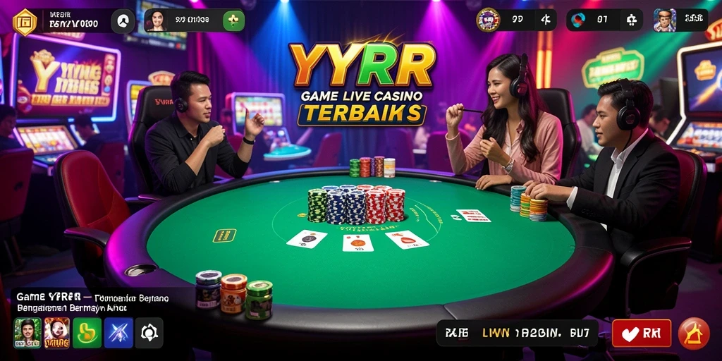 Screenshot gameplay <strong>YYRR</strong> menunjukkan dealer langsung dan suasana kasino yang mendebarkan.